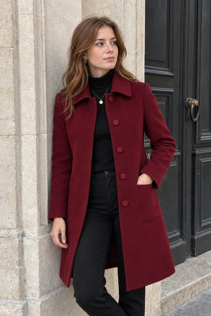 Women's Longline Wool Jacket — Wine