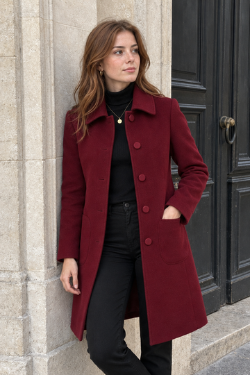 Women's Longline Wool Jacket — Wine