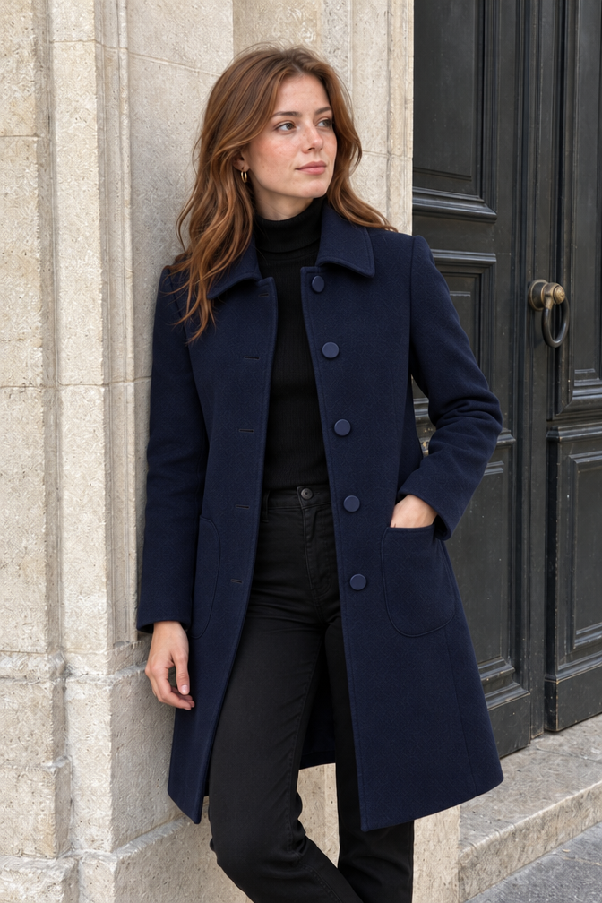 Women's Longline Wool Jacket — Navy