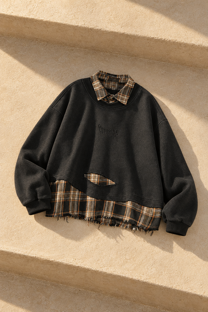 Davina Ripped Patchwork Sweater — Black