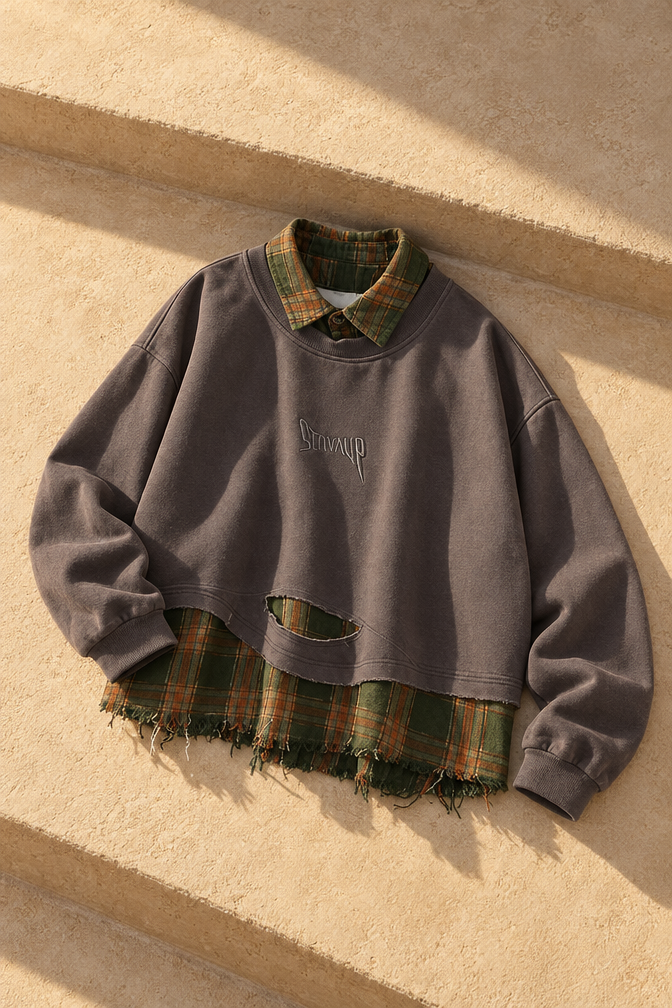 Davina Ripped Patchwork Sweater — Dark Grey
