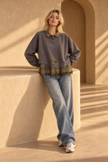 Davina Ripped Patchwork Sweater — Dark Grey