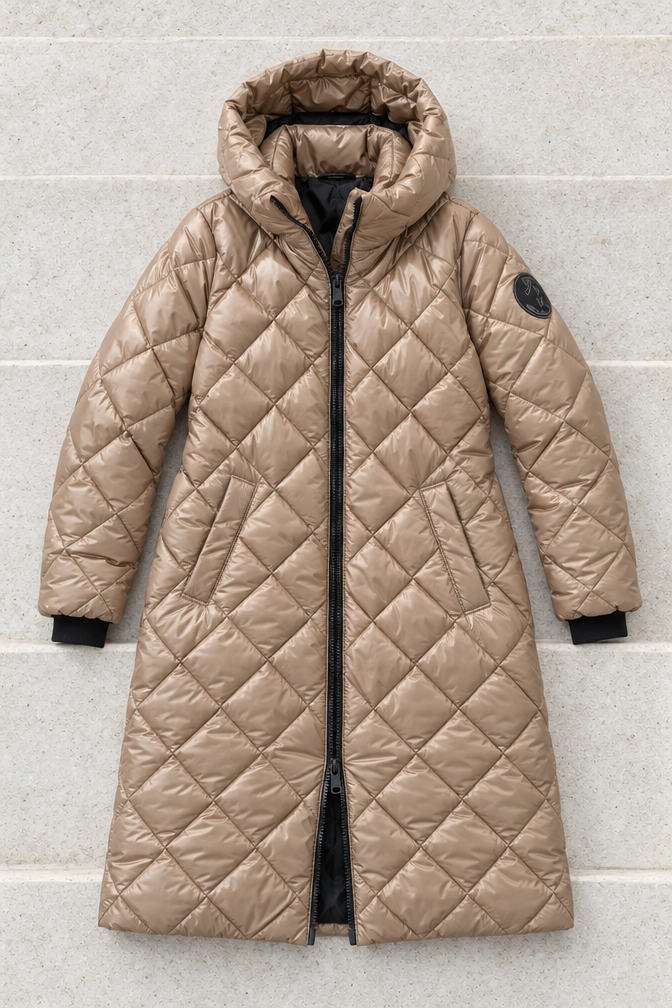 Desiree Quilted Puffer Coat — Beige