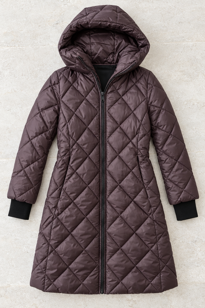Desiree Quilted Puffer Coat — Coffee