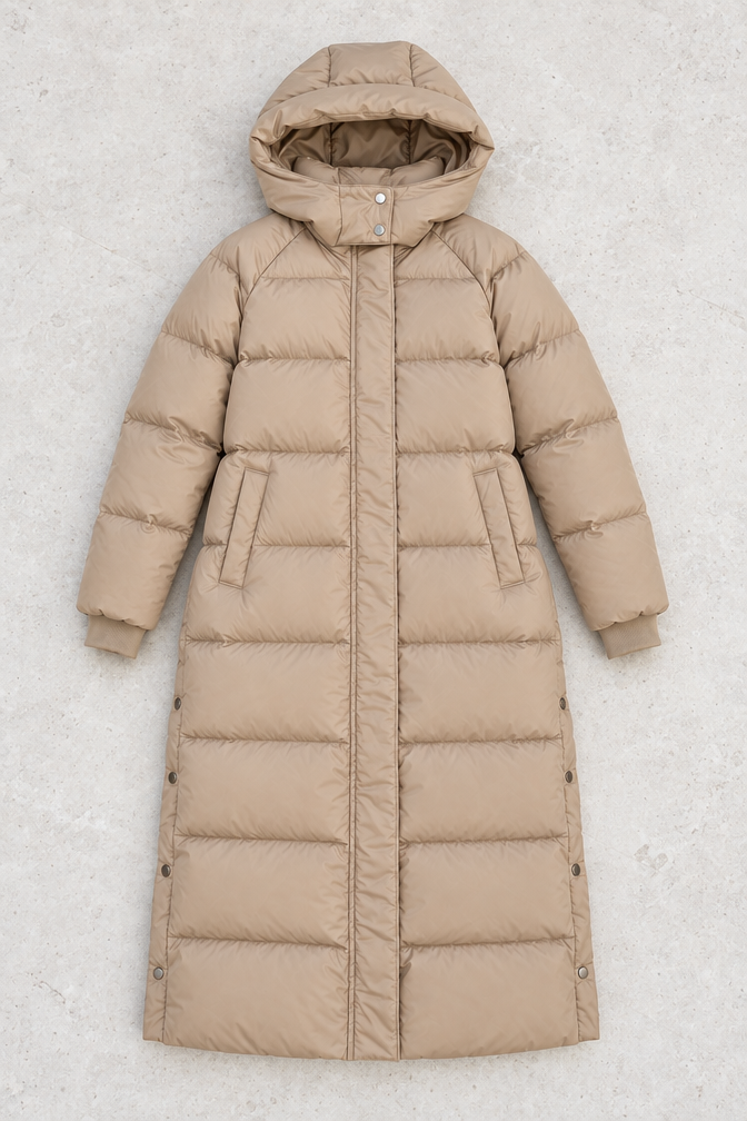Donatella Long Puffer Coat — Khaki