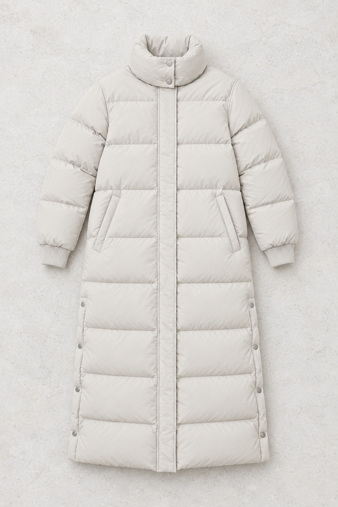 Donatella Long Puffer Coat — Cream