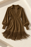 Esme Tassel Mini Dress — Brown