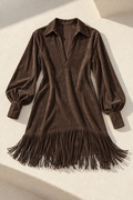 Esme Tassel Mini Dress — Coffee