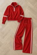 Women's Wide-Leg Pants and Fluid Blouse Two-Piece Set — Red