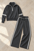 Women's Wide-Leg Pants and Fluid Blouse Two-Piece Set — Grey