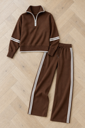 Women's Wide-Leg Pants and Fluid Blouse Two-Piece Set — Brown