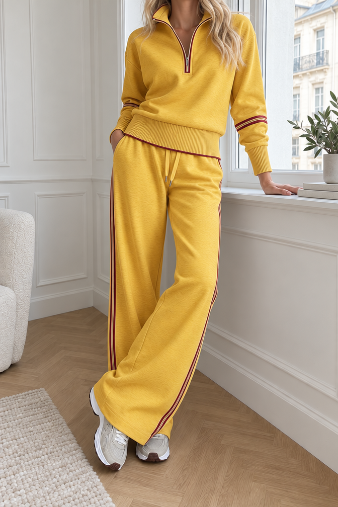 Women's Wide-Leg Pants and Fluid Blouse Two-Piece Set — Yellow