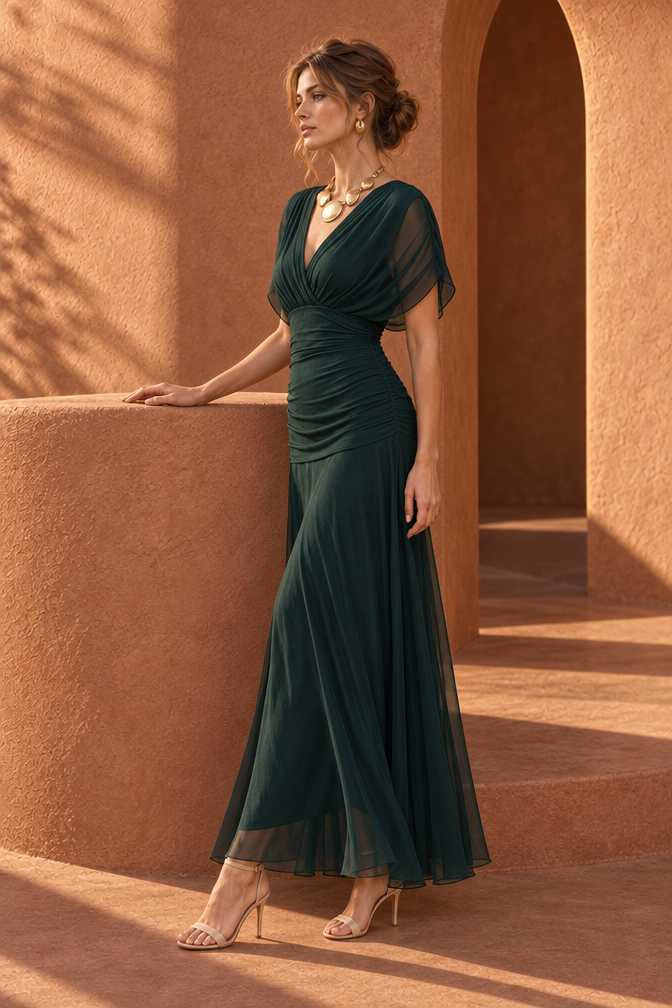 Farah Chiffon Maxi Dress — Green