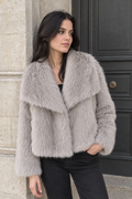 Georgina Cropped Faux Fur Jacket — Gray