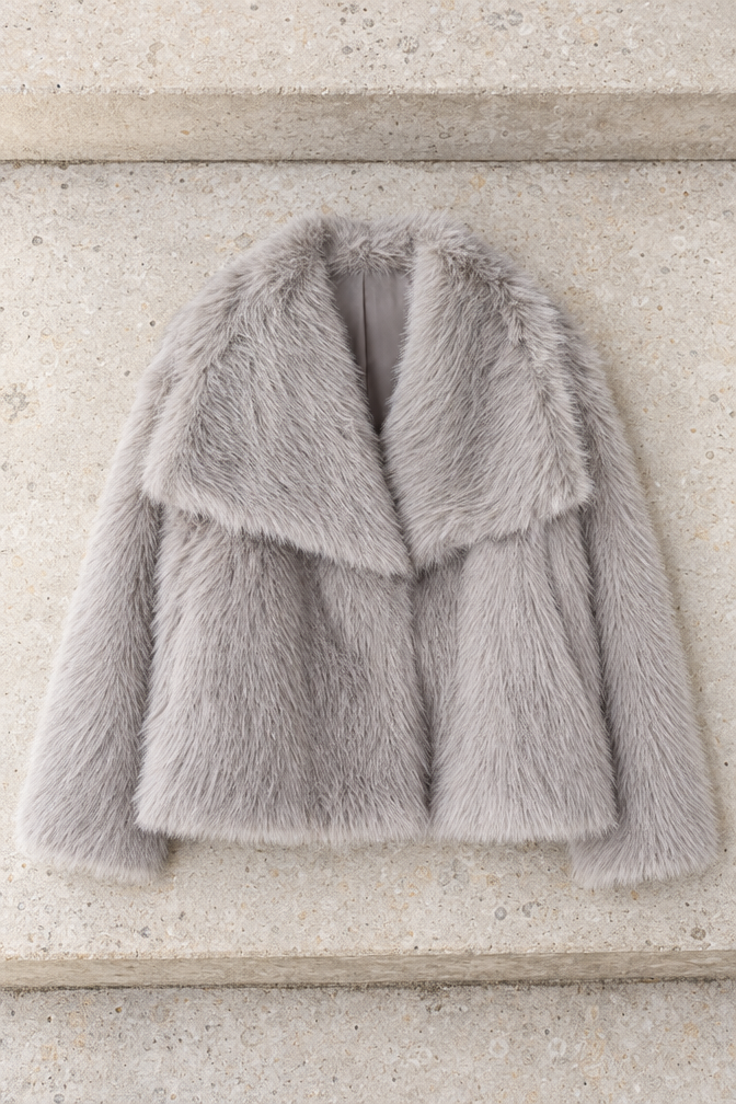 Georgina Cropped Faux Fur Jacket — Gray
