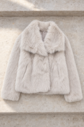 Georgina Cropped Faux Fur Jacket — Beige