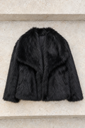 Georgina Cropped Faux Fur Jacket — Black