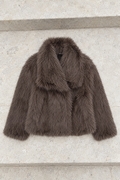 Georgina Cropped Faux Fur Jacket — Brown