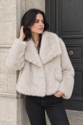Georgina Cropped Faux Fur Jacket — Beige