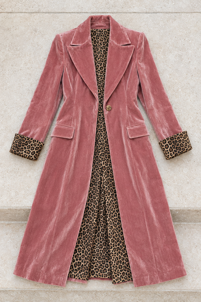 Ines Velvet Leopard Coat — Pink
