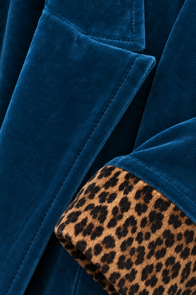 Ines Velvet Leopard Coat — Blue