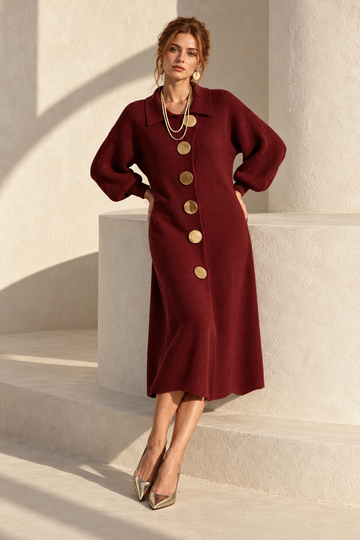 Juliette Sweater Dress — Wine Red