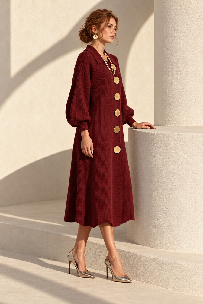 Juliette Sweater Dress — Wine Red