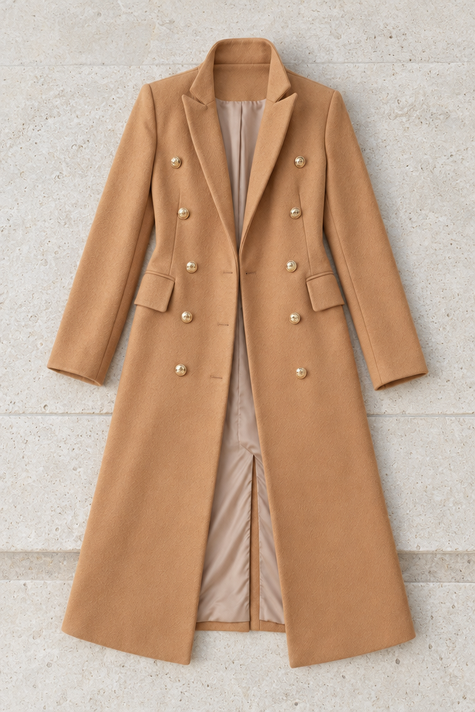 Women's Longline Double-Breasted Blazer — Khaki