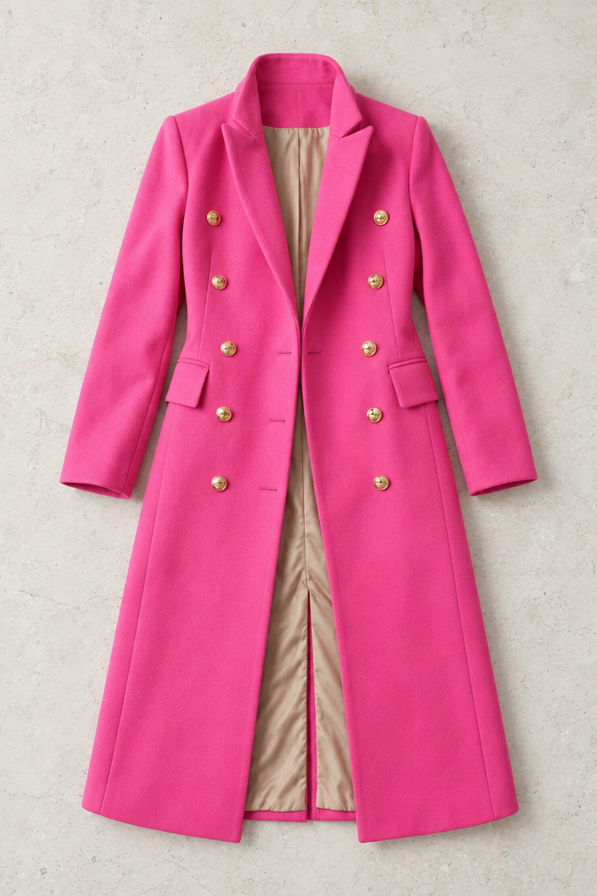 Women's Longline Double-Breasted Blazer — Magenta