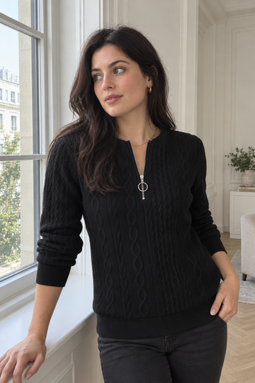 Katerina Zip Sweater — Black