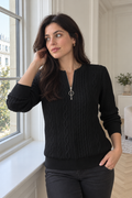 Katerina Zip Sweater — Black