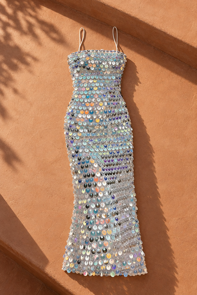 Letizia Sequin Maxi Dress — Silver