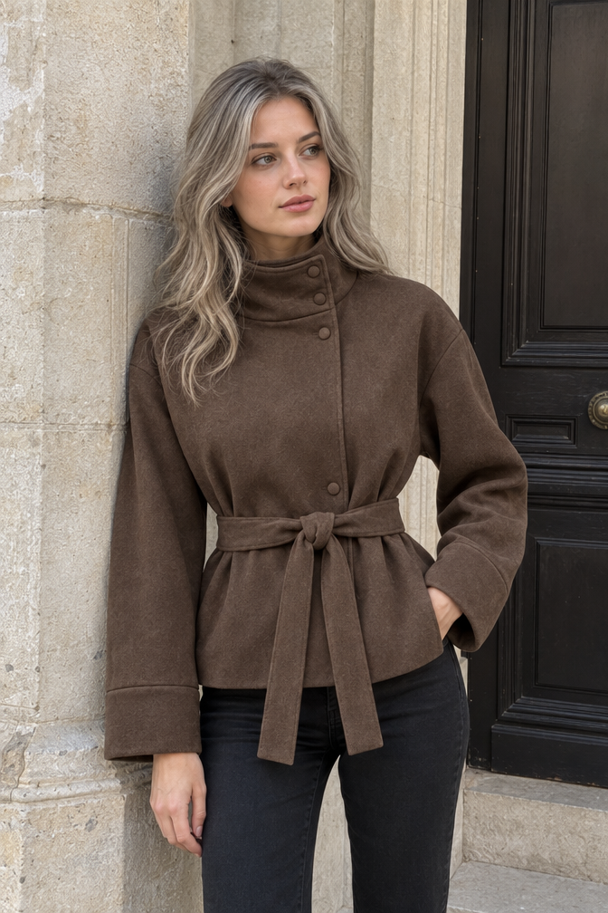 Milena Faux Suede Jacket — Brown