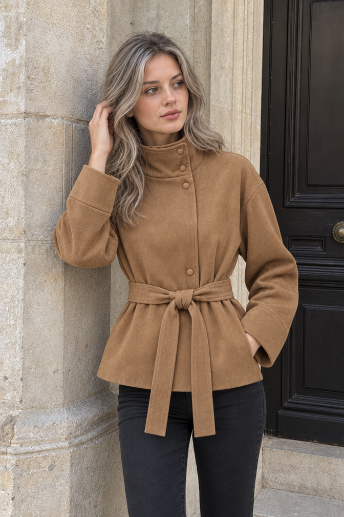 Milena Faux Suede Jacket — Camel