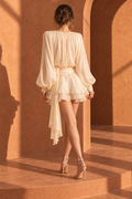 Lace Long Sleeve Mini Dress with Ruched Waistband
