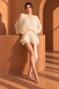 Lace Long Sleeve Mini Dress with Ruched Waistband