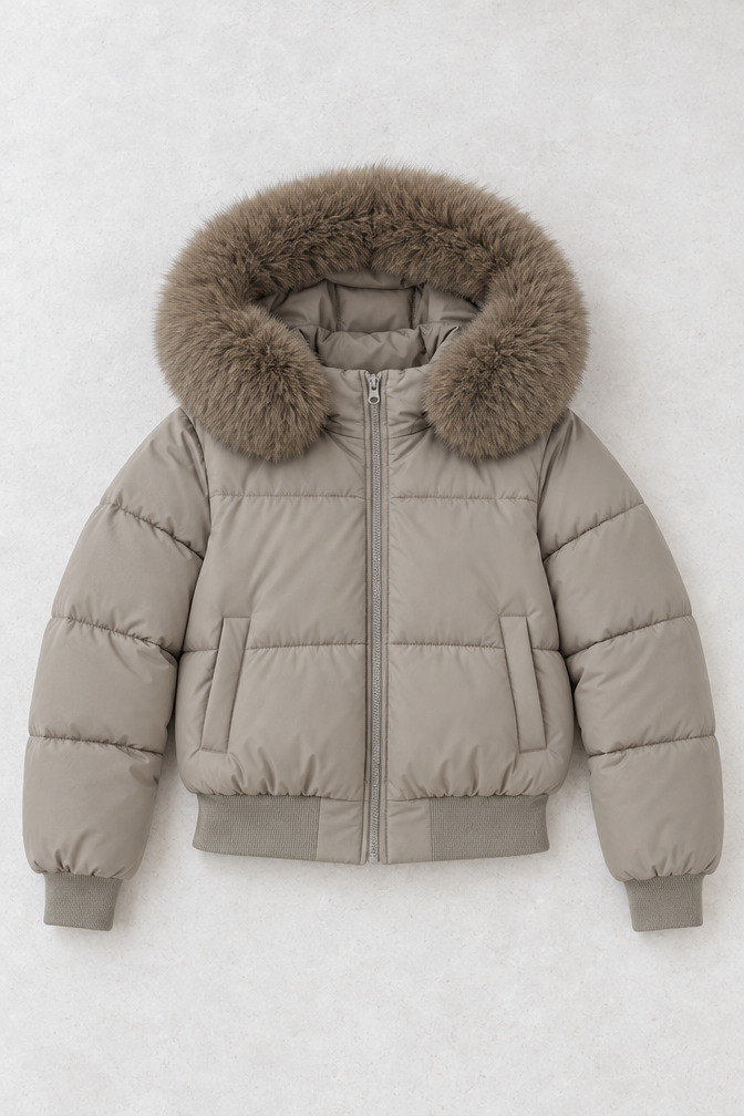 Theodora Puffer Jacket — Taupe