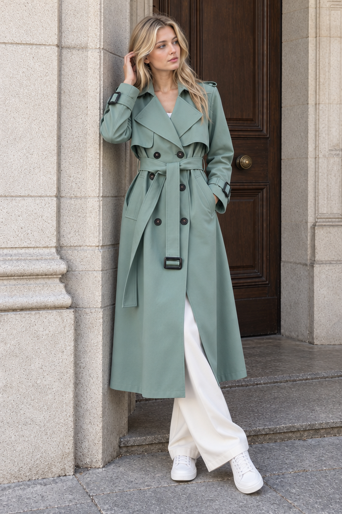 Violetta Trenchcoat — Pastel Green
