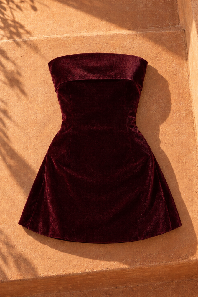 Violetta Velvet Mini Dress — Wine Red
