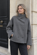 Alessandra Cropped Stand-Collar Jacket — Gray