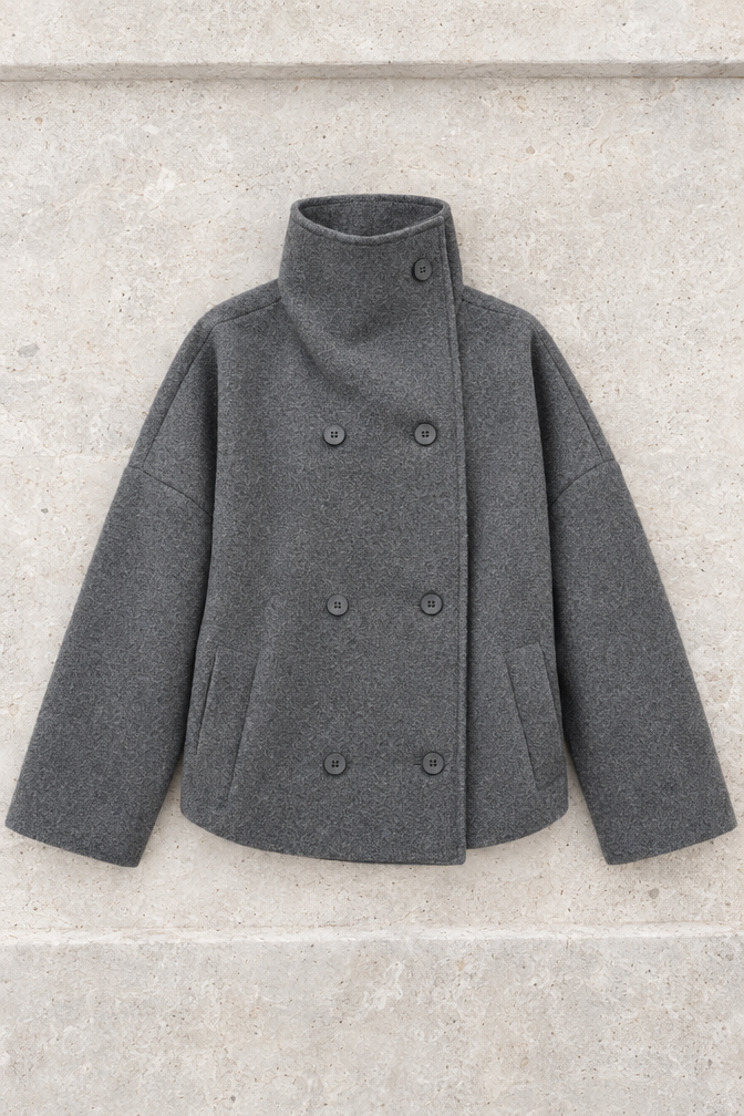 Alessandra Cropped Stand-Collar Jacket — Gray