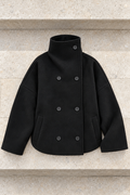 Alessandra Cropped Stand-Collar Jacket — Black