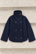 Alessandra Cropped Stand-Collar Jacket — Navy