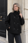 Alessandra Cropped Stand-Collar Jacket — Black