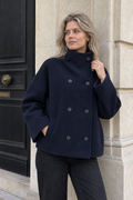 Alessandra Cropped Stand-Collar Jacket — Navy