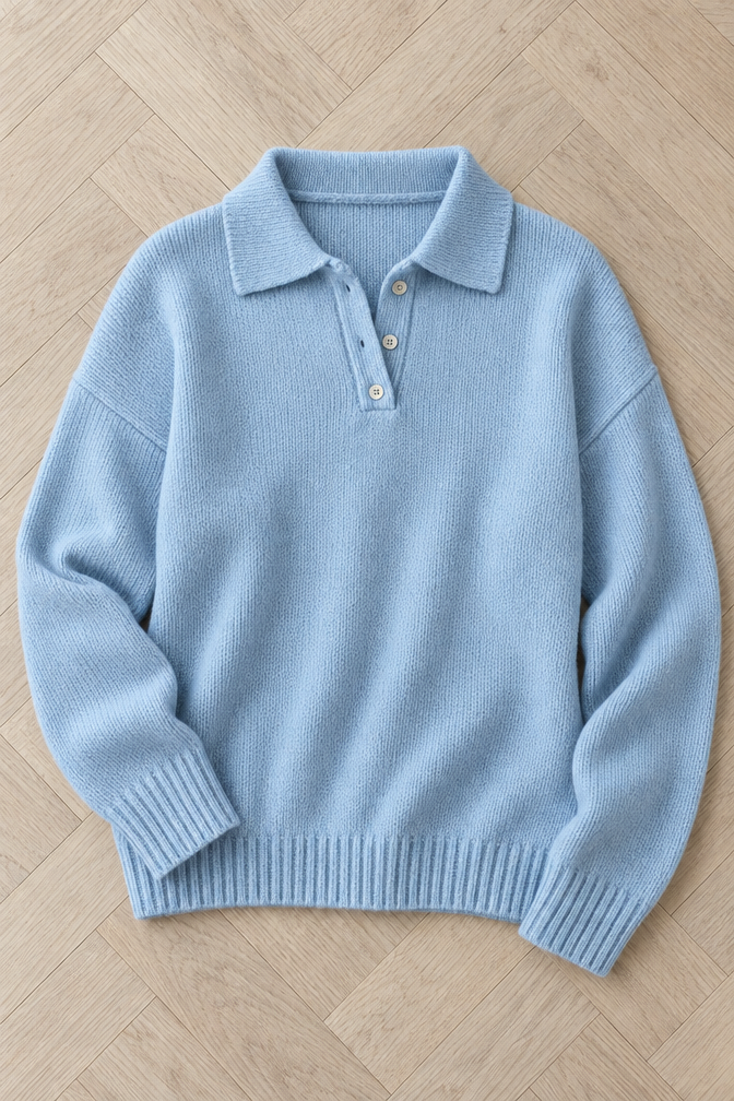 Alma Polo Sweater — Light Blue