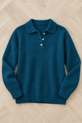 Alma Polo Sweater — Teal Blue