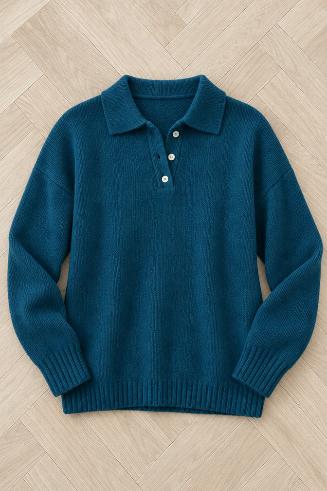 Alma Polo Sweater — Teal Blue