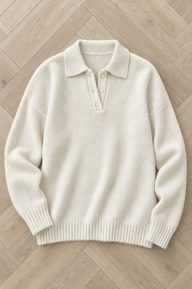 Alma Polo Sweater — White