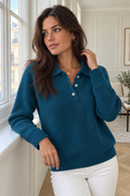 Alma Polo Sweater — Teal Blue